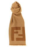 Fendi Logo Jacquard Wool Scarf — Camel