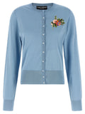 Dolce & Gabbana Floral-Embroidered Silk Cardigan — Blue