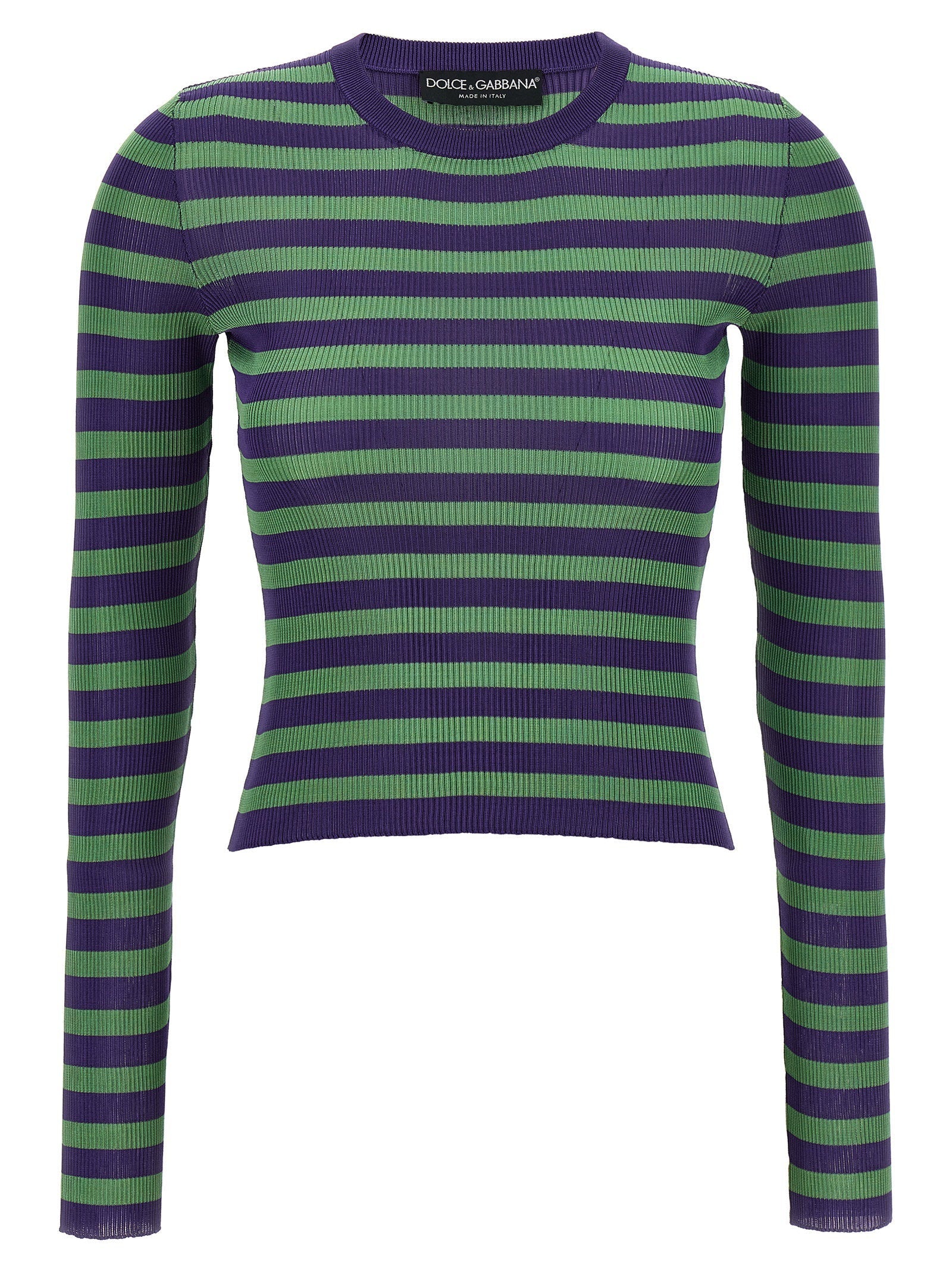 Dolce & Gabbana Striped Viscose Ribbed Sweater — purple