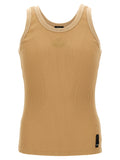 Fendi Fendi Crest-Embroidered Ribbed Tank Top — Beige