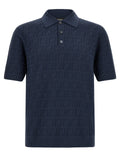 Fendi FF Jacquard Cotton Polo Shirt — Navy