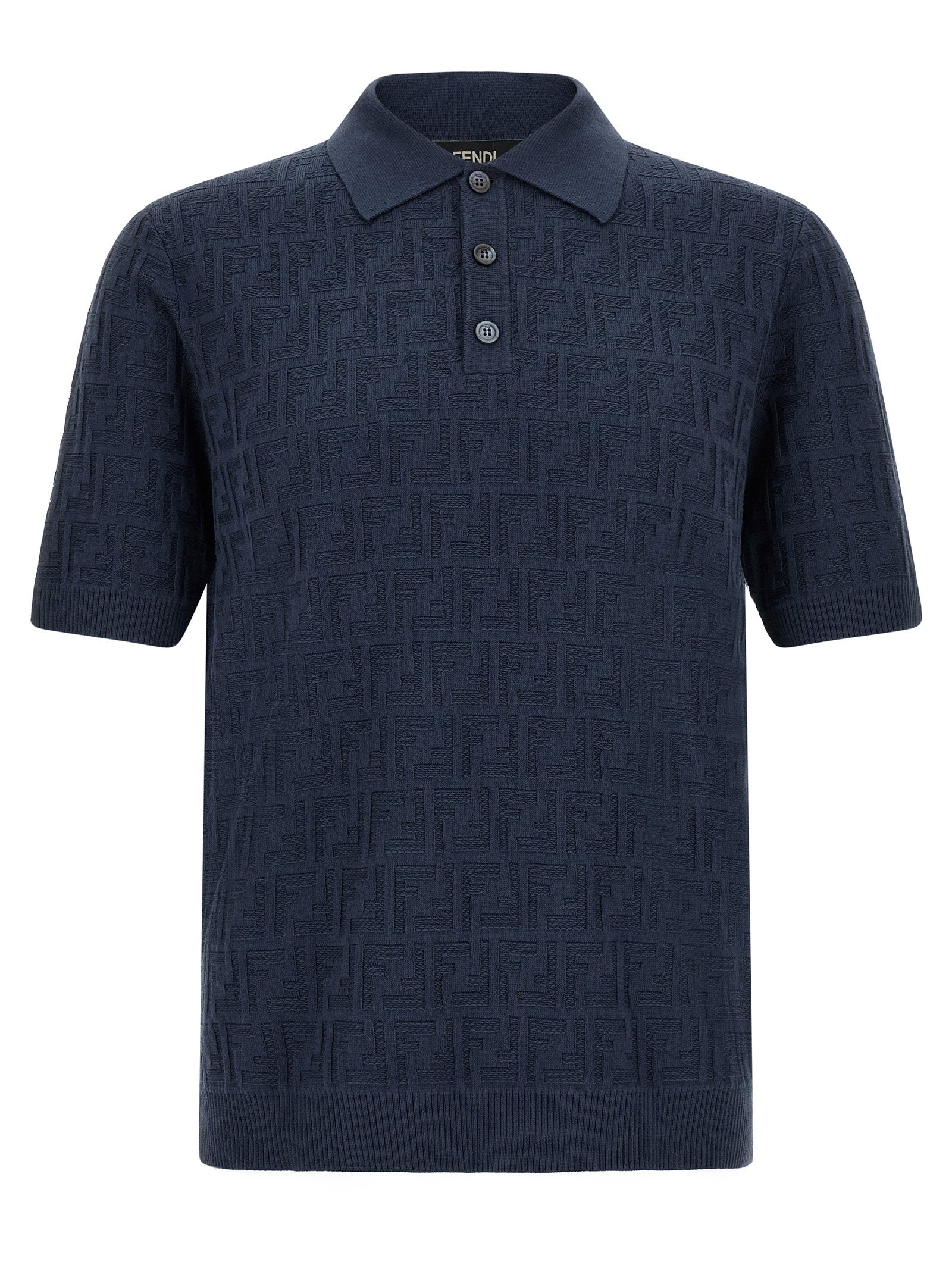 Fendi FF Jacquard Cotton Polo Shirt — Navy