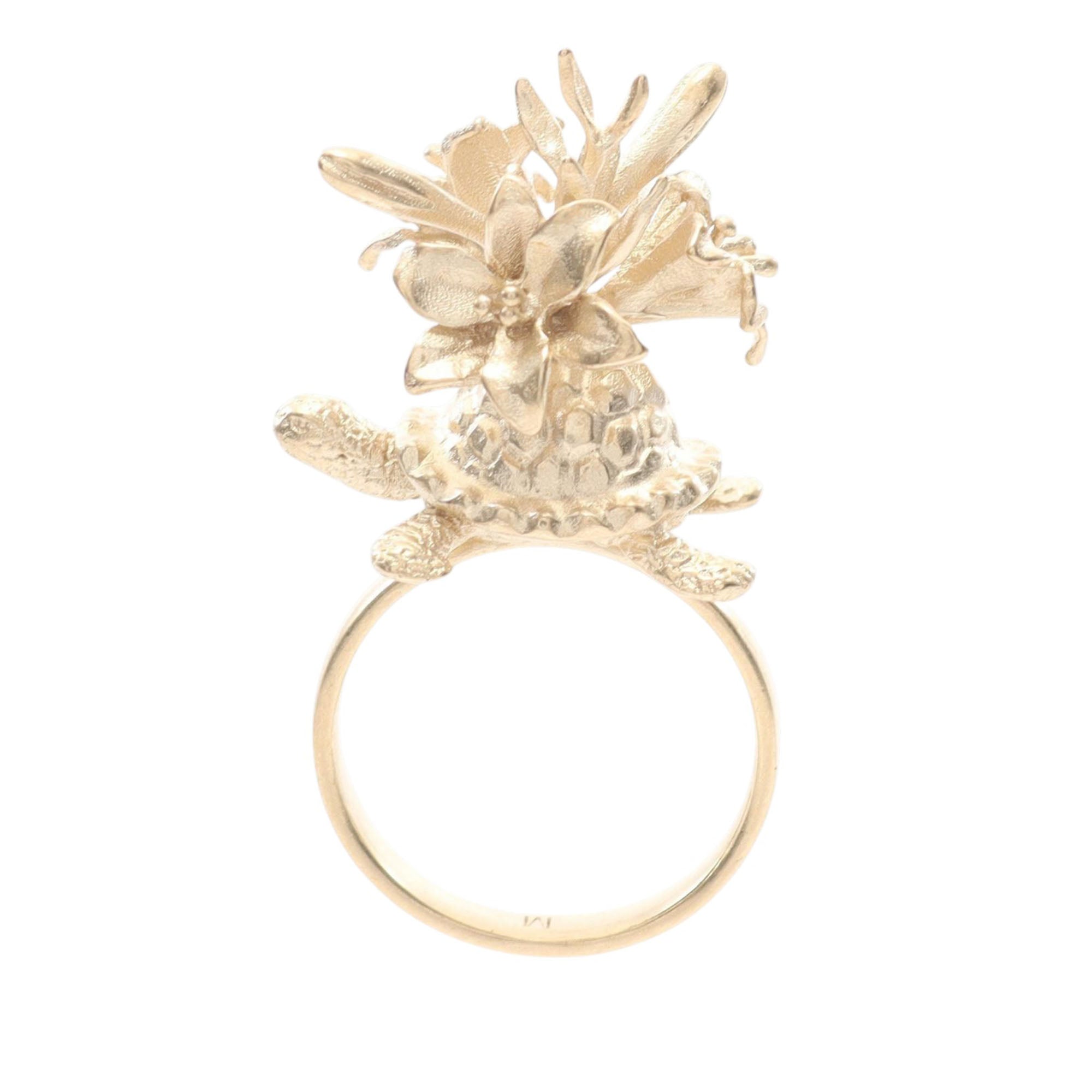 Gold Plated Turtle Flower Ring