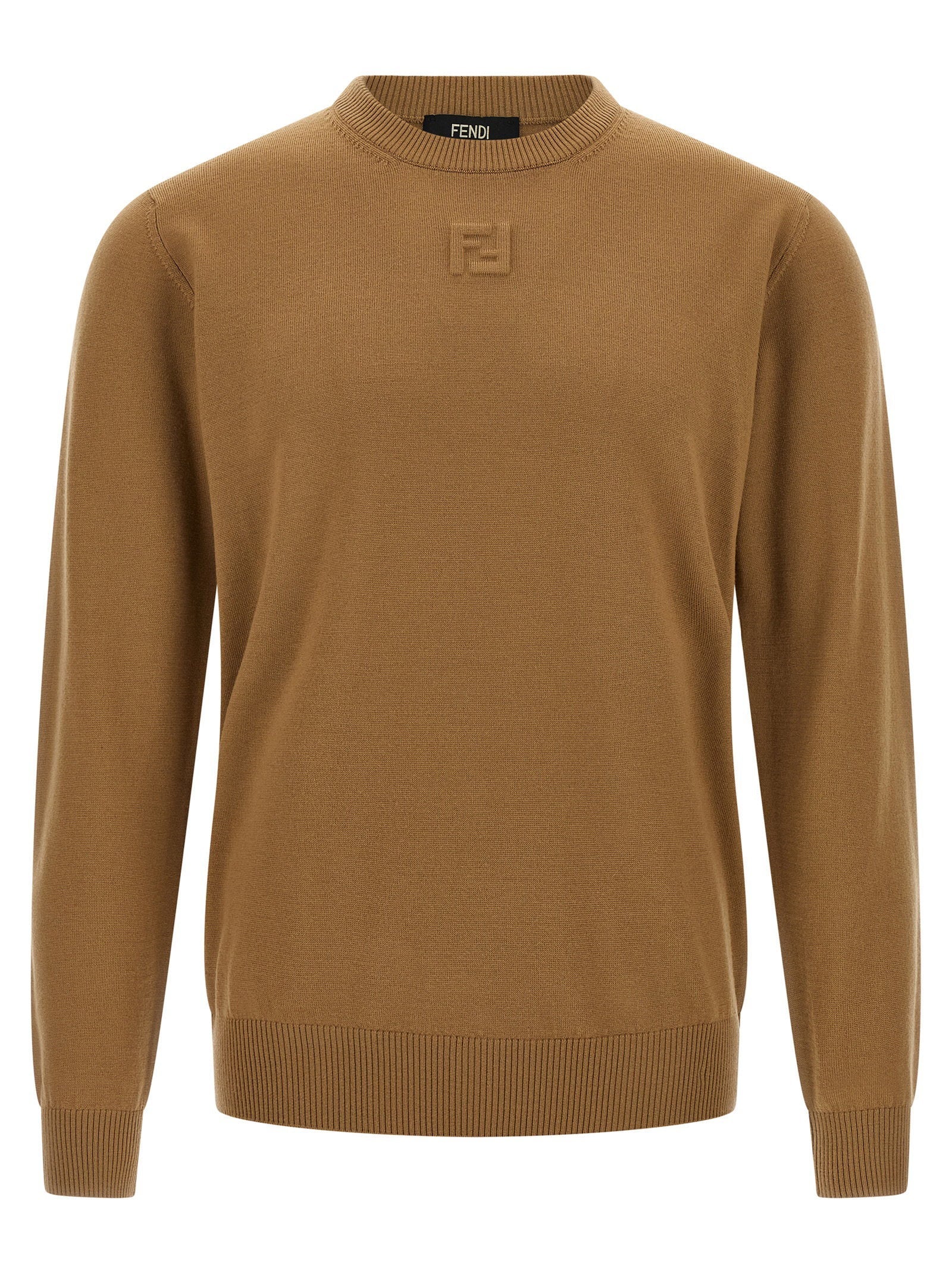 Fendi Wool Crew-Neck Sweater — Camel