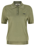 Fendi Shiny Viscose Polo — Sage Green