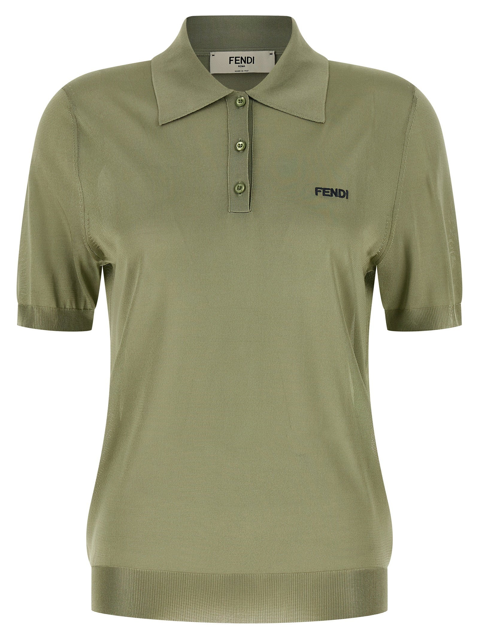 Fendi Shiny Viscose Polo — Sage Green