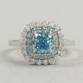 Fancy Blue Cushion Cut Double Halo Lab Diamond Ring