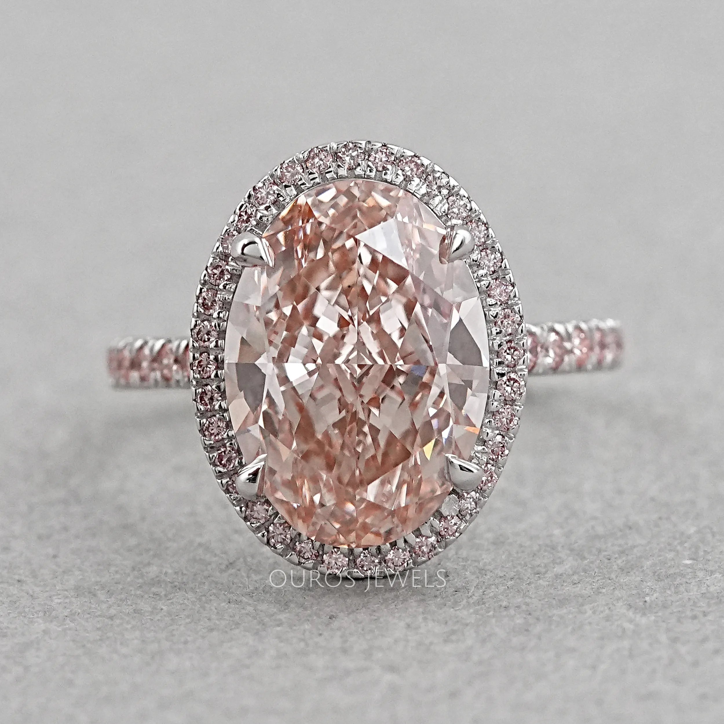 Fancy Pink Oval Cut Lab Diamond Halo Engagement Ring