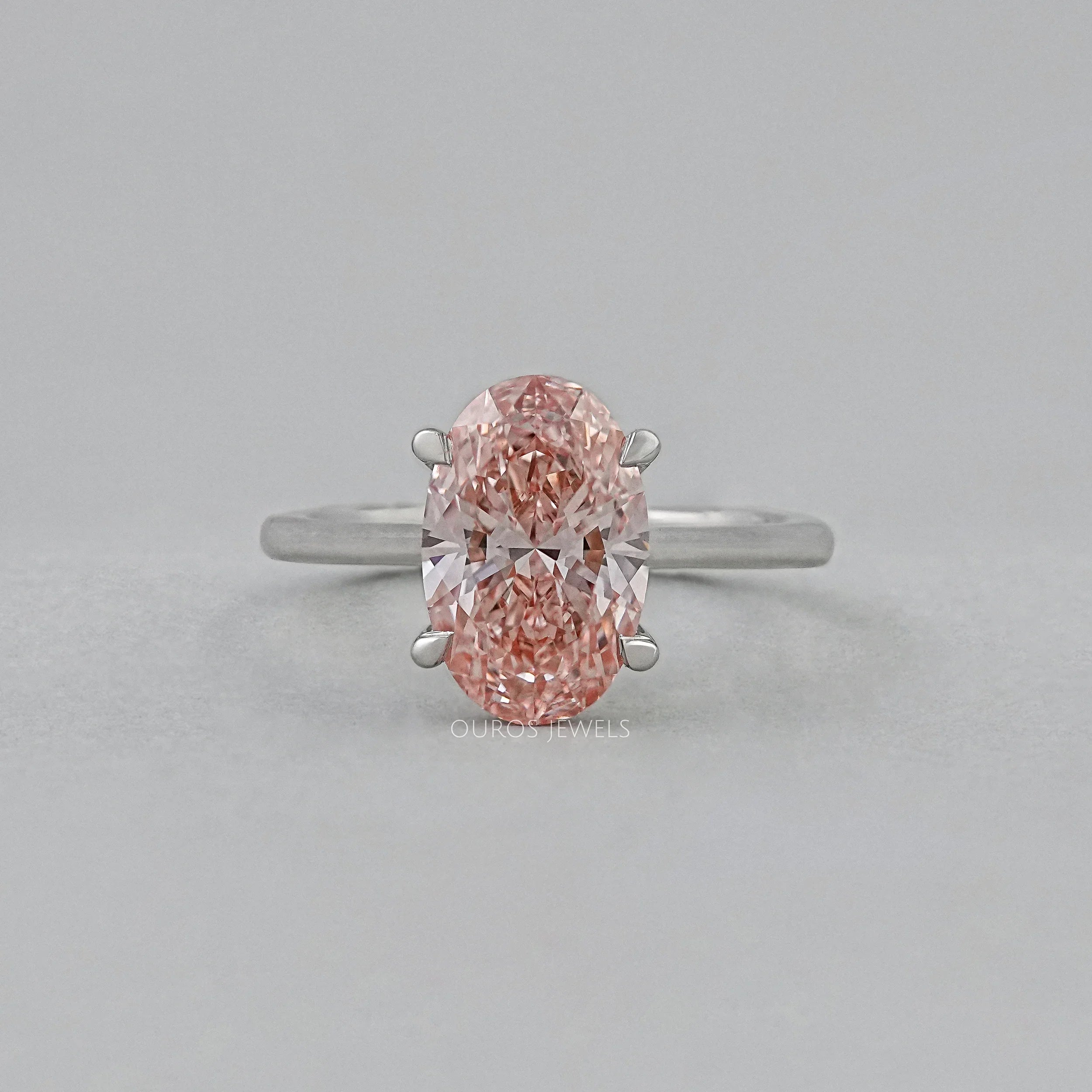 Fancy Vivid Pink Oval Lab Diamond Solitaire Ring
