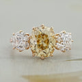 Fancy Yellow Old Mine Cushion Diamond Three Stone Ring