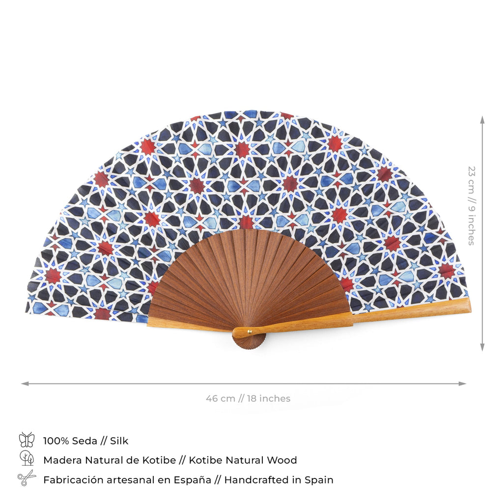 Multicolored Silk and Wood Fan Inspired by Islamic Art