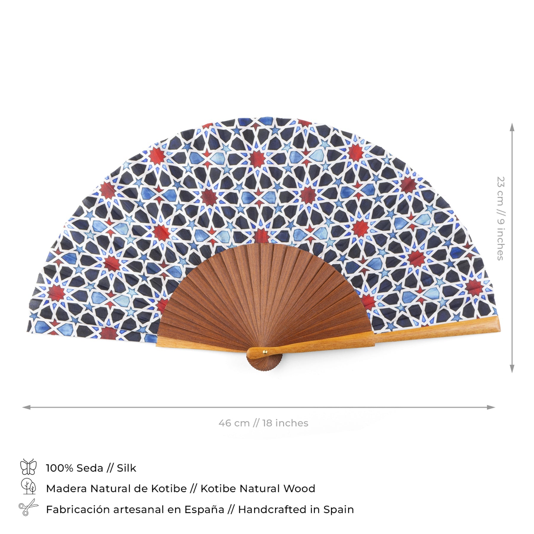 Multicolored Silk and Wood Fan Inspired by Islamic Art