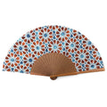 Brown & Blue Silk Fan Inspired by Islamic Art