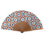 Brown & Blue Silk Fan Inspired by Islamic Art