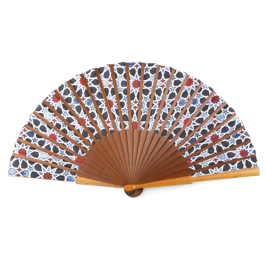 Multicolored Silk and Wood Fan Inspired by Islamic Art