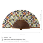 Moroccan tiles inspired Silk & Wood hand fan Fezi