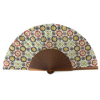 Moroccan tiles inspired Silk & Wood hand fan Fezi