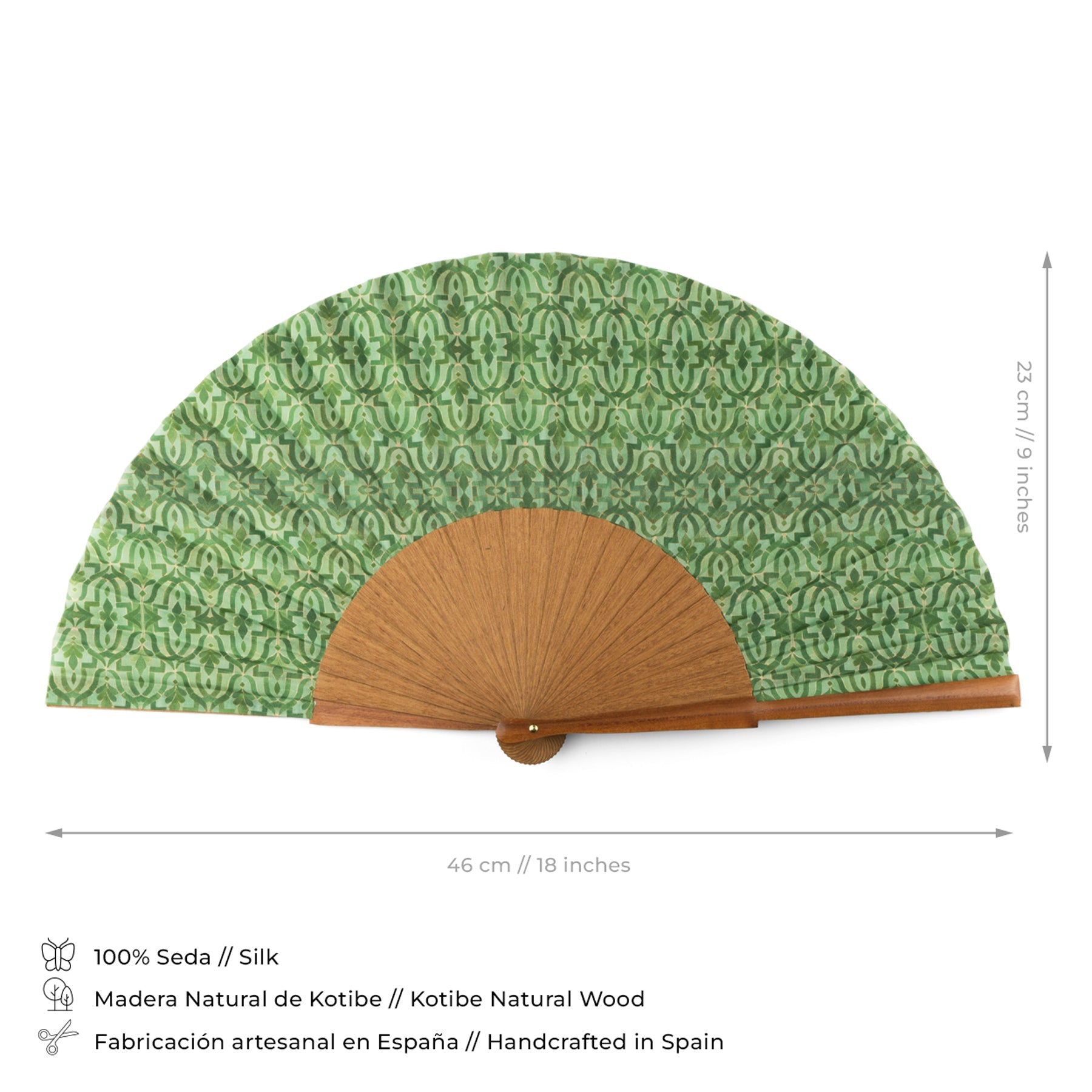 Green silk and wood fan Fihri