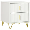 Modern 2-Drawer Dresser, Fluted Drawer Cabinet with Anti-slip Metal Legs for Bedroom, White