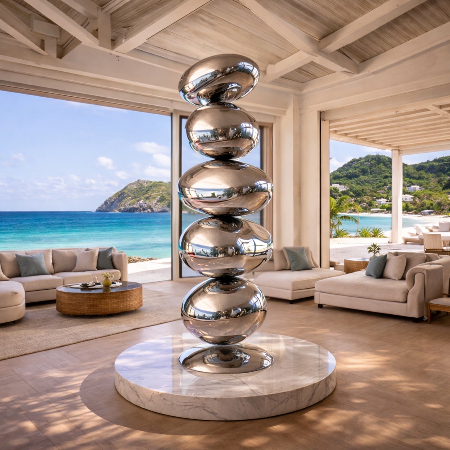 OSO Stainless Steel Floating Pebbles Sculpture - Height: 36 inch (91 cm)
