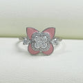 Floral Diamond With Pink Enamel Ring