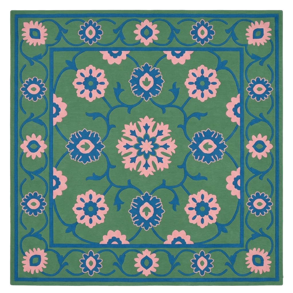Floral Tapestry Scroll Square Hand Tufted Rug