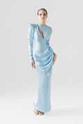 Décolletage Floral Accent Waist Silk Maxi Dress