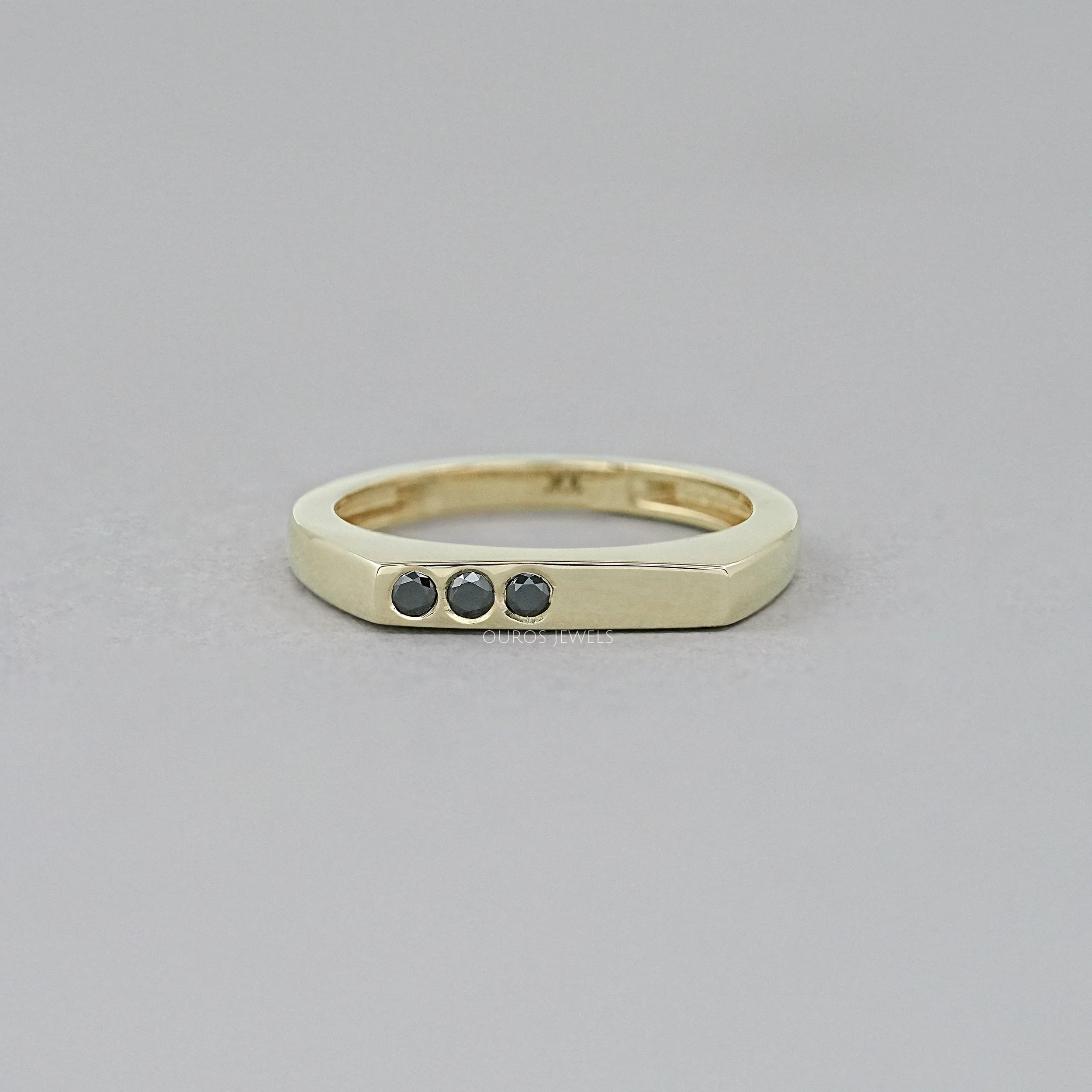 Black Round Diamond Flush Set Signet Ring