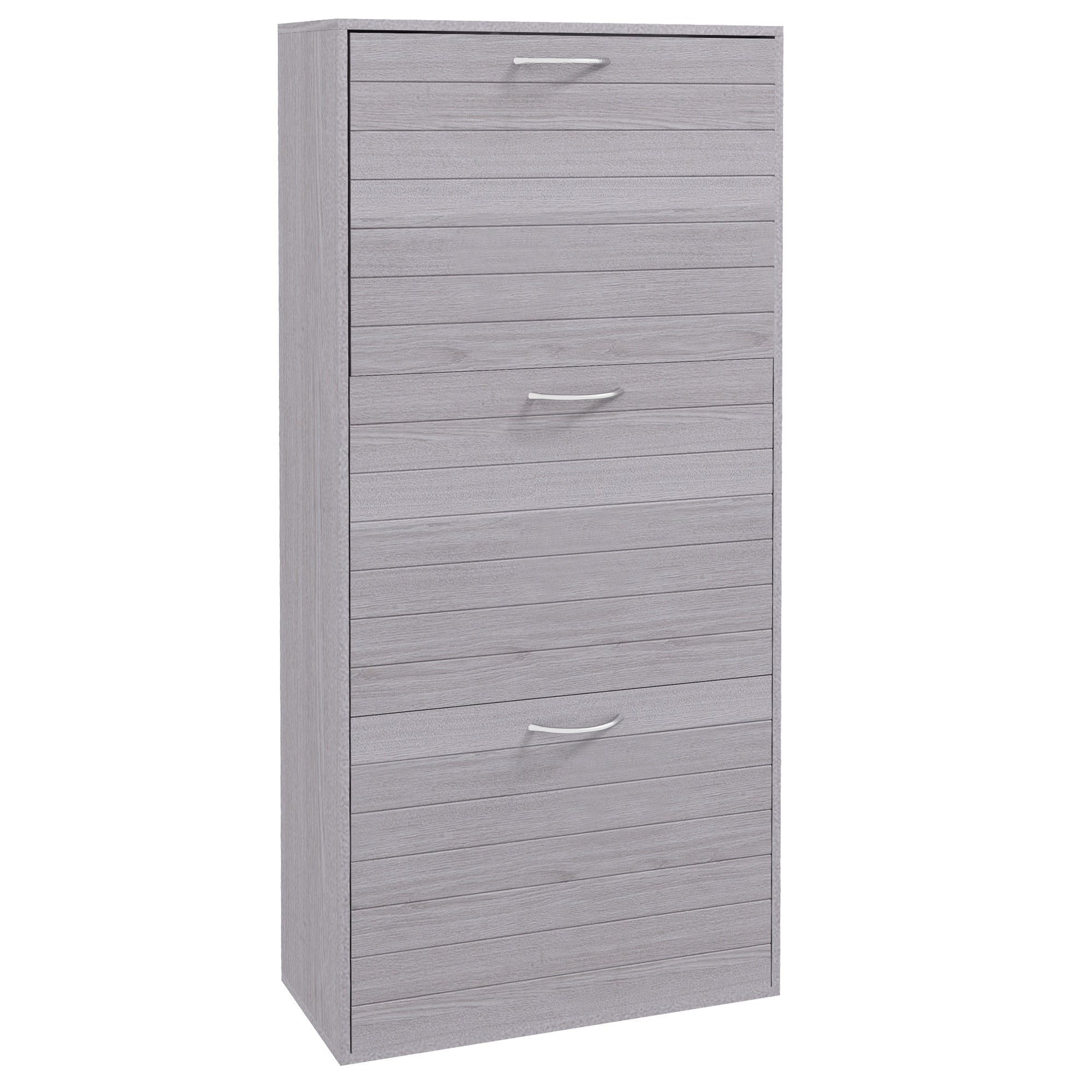 Narrow Shoe Cabinet, Shoe Storage Cabinet with 3 Flip Drawers for 12 Pair of Shoes, Grey