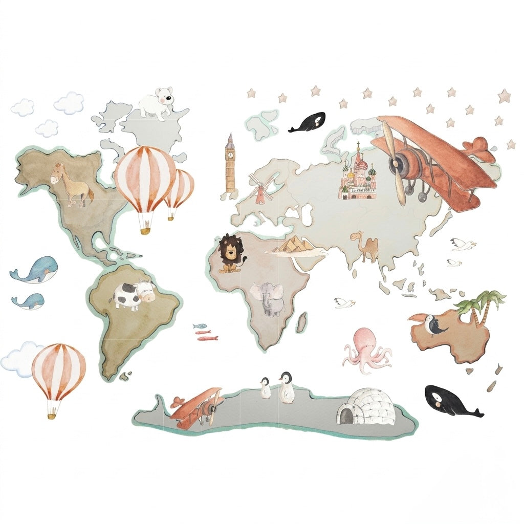 Vinilo Decorativo Infantil Mapa Mundi XL GLOBOS 220x180cm