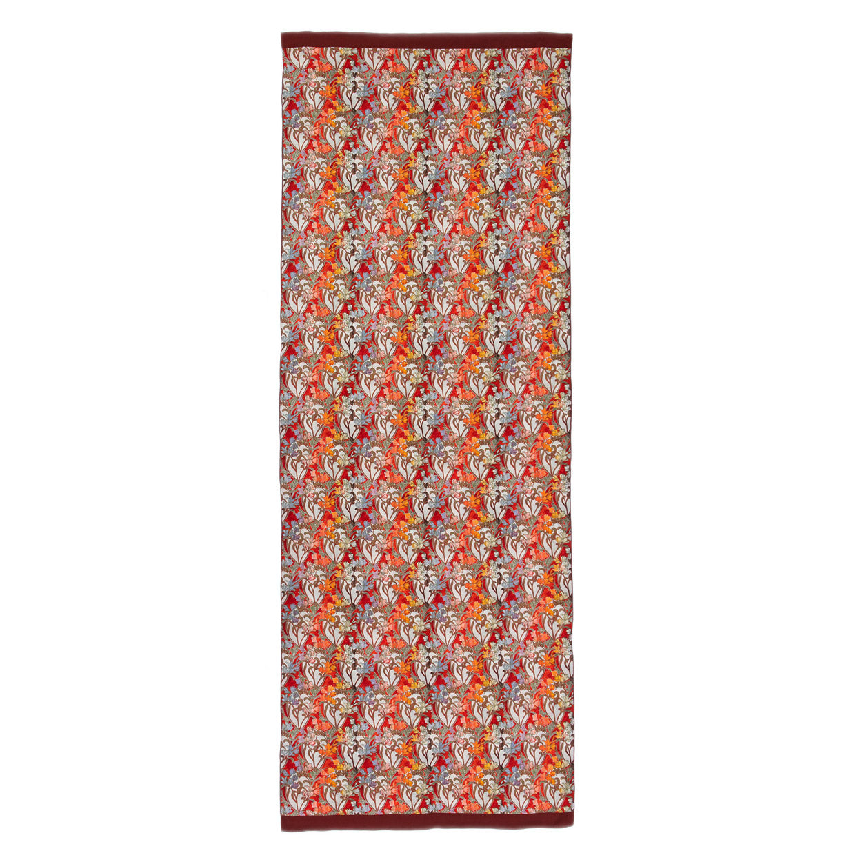 Art Deco Silk Scarf with Vibrant Floral Accents