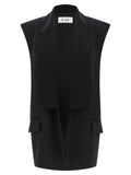 Di.la3 Pari' Tuxedo-Style Viscose Vest — Black