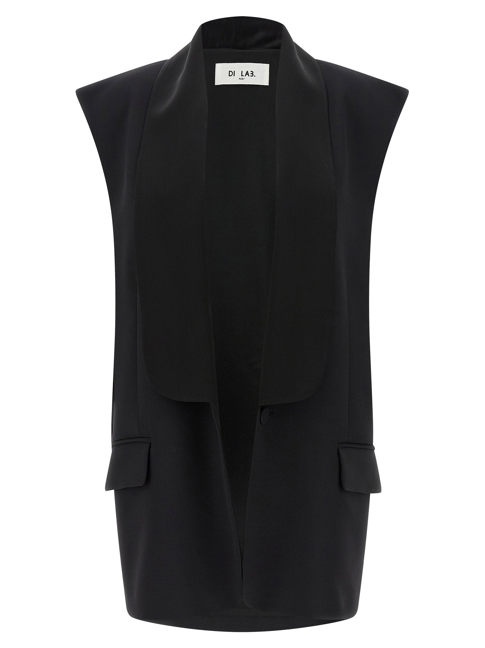 Di.la3 Pari' Tuxedo-Style Viscose Vest — Black