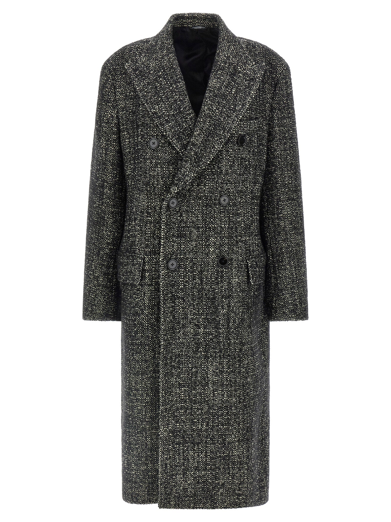 Dolce & Gabbana Wool and Cashmere Bouclé Coat — Charcoal