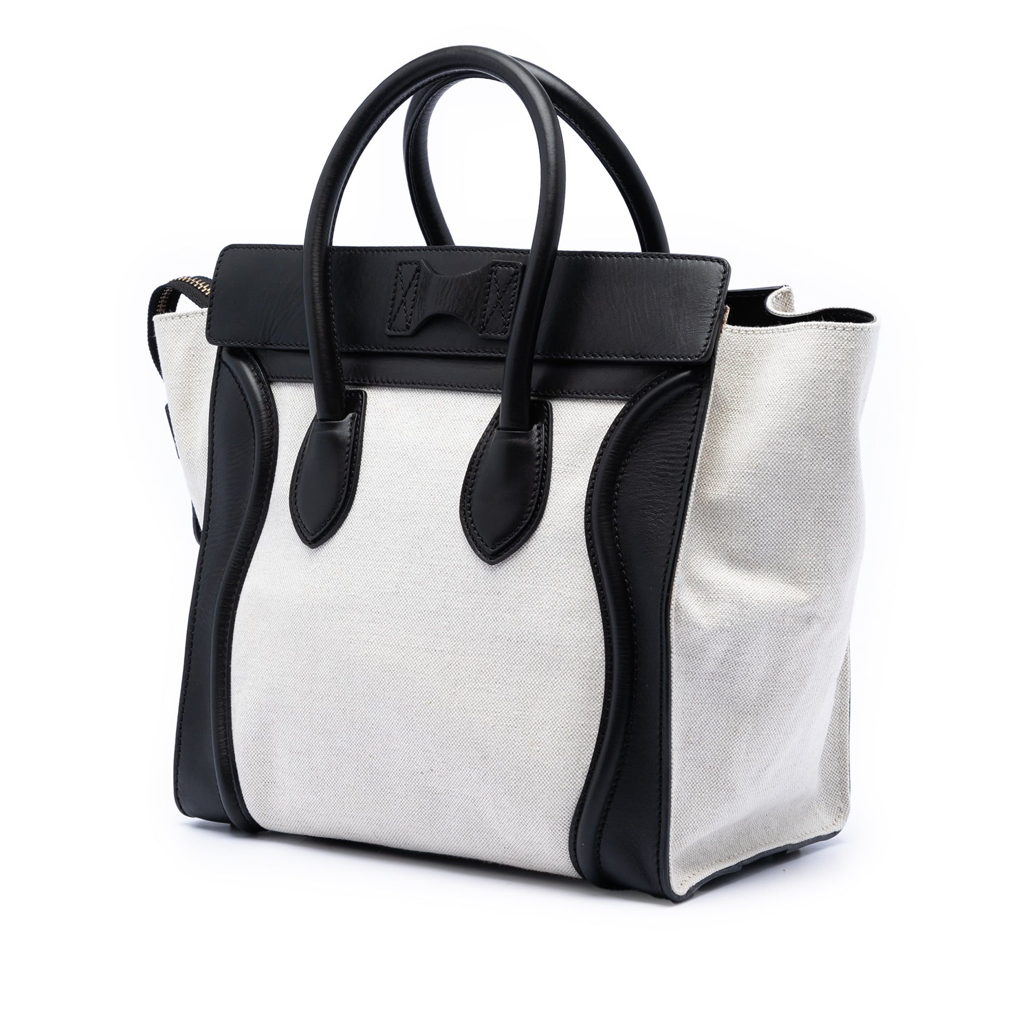 Mini Bicolor Canvas and Leather Luggage Tote