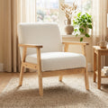 Modern Sherpa Fleece Accent Armchair with Solid Wood Legs & Wide Padded Seat, Cream White