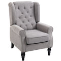 Mid Century Arm Chair for Living Room, Linen Wingback Armchair with Wood Frame Button Tufted Design, Grey