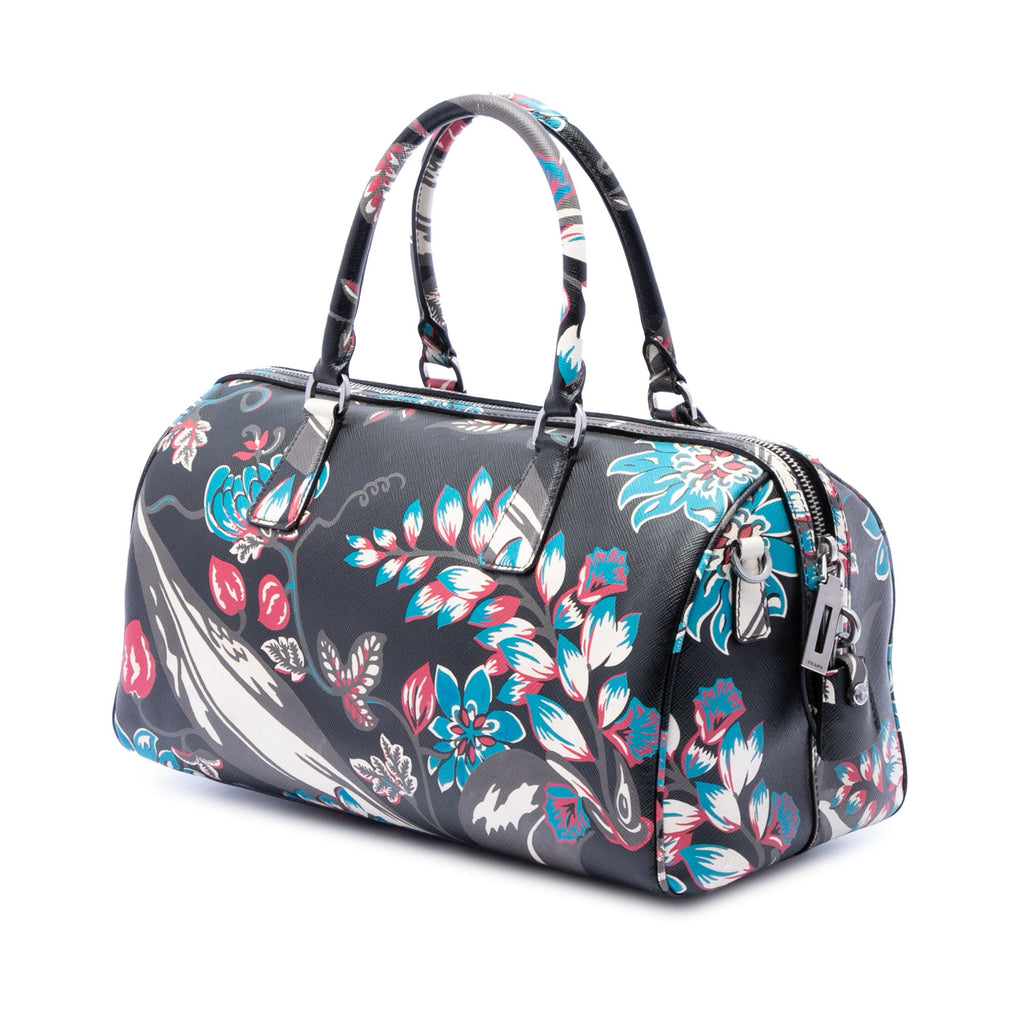 Saffiano Lux Floral Print Boston Bag
