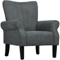 Modern Accent Chair with High Back, Rolled Arms and Wood Legs, Soft Thick Padded, Grey