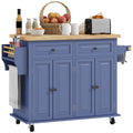 GlideSpace Rolling Kitchen Island with Rubberwood Top and Spice Rack for Kitchen, Navy Blue
