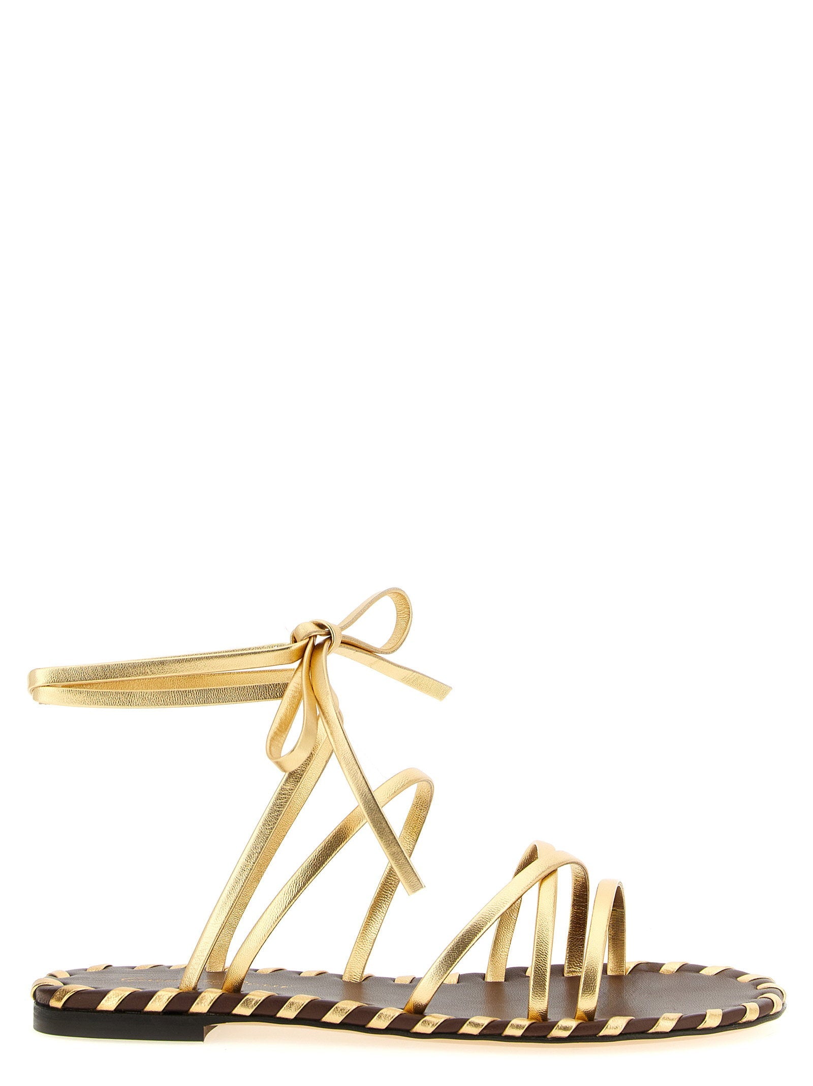 Gianvito Rossi Nappa Leather Lace-Up Sandal — Gold