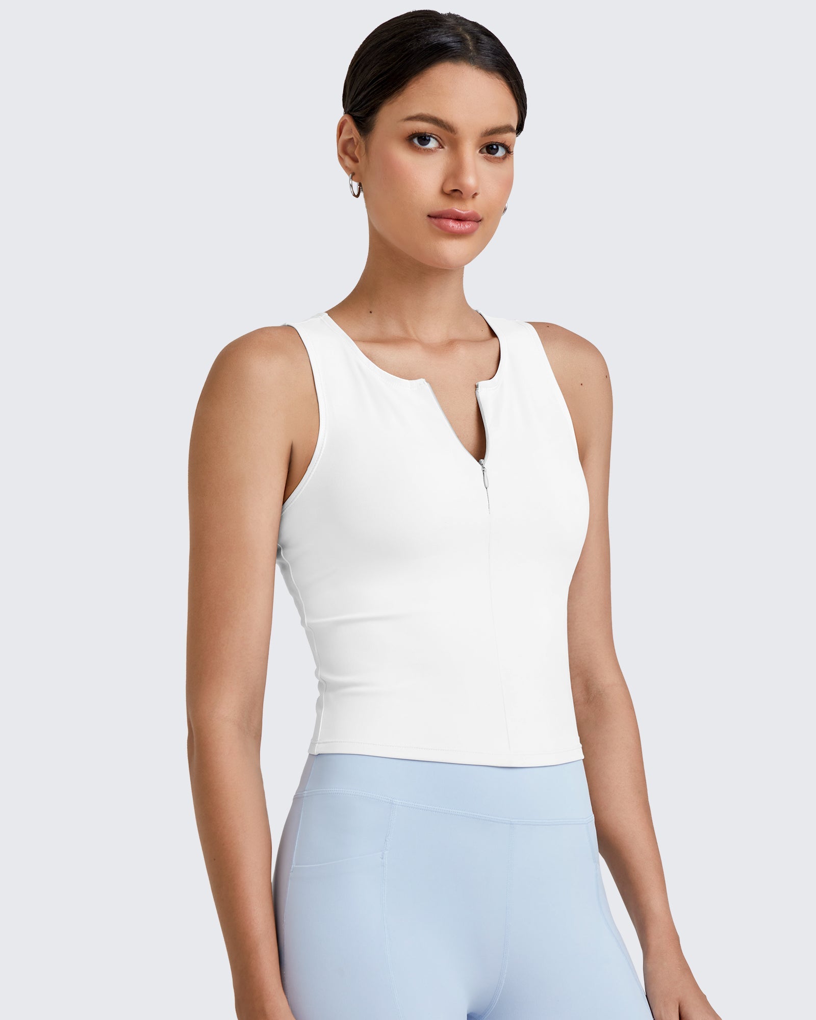 BareFeel Half Zip Cropped Workout Tank Tops