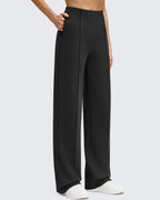 Business Front Pleats Wide Leg Fleece Lined Pants