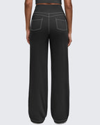 EverGoing Contrast Stitch High-Waist Wide Leg Pants