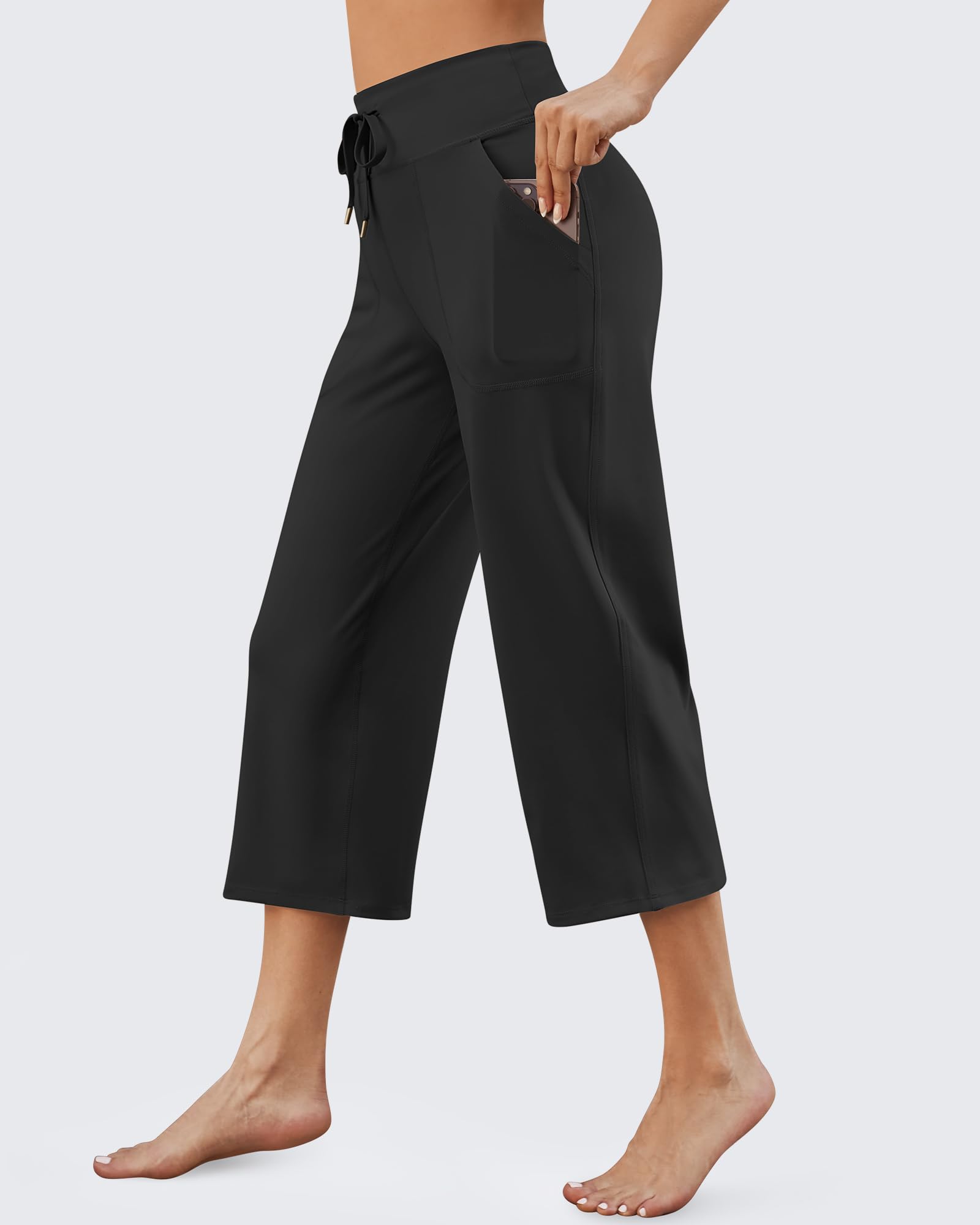 EverGoing Wide Leg High-Rise Drawstring Capris Pants