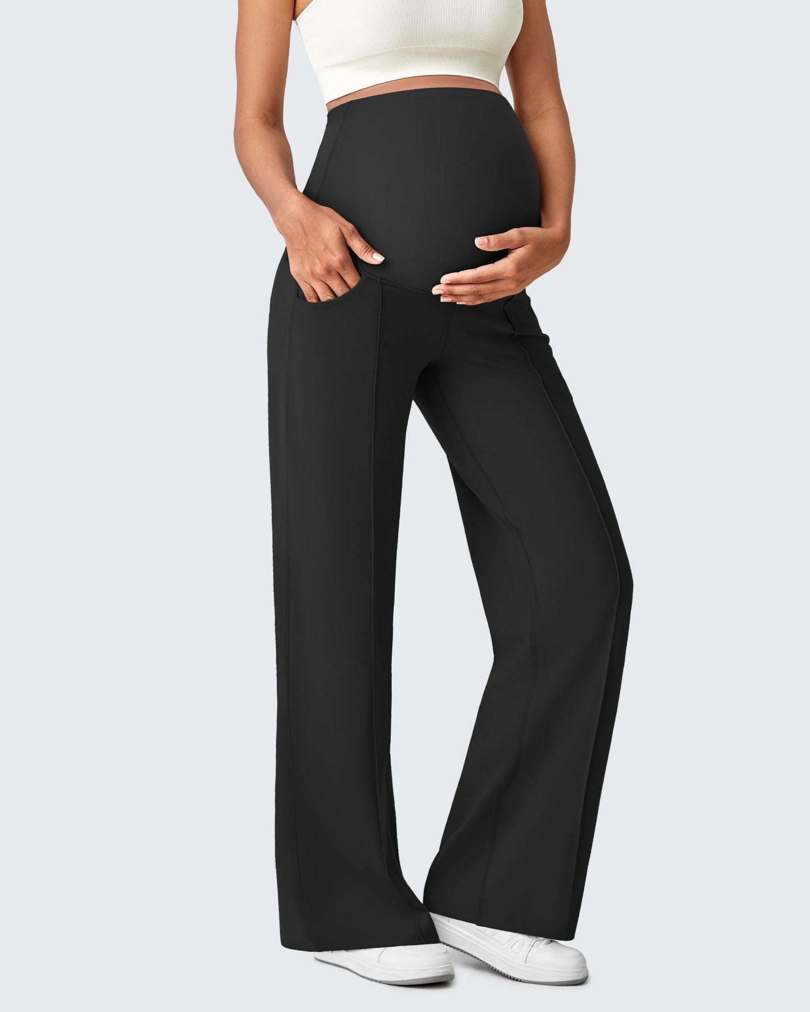 EverGoing Wide Leg Pockets Front Pleats Maternity
