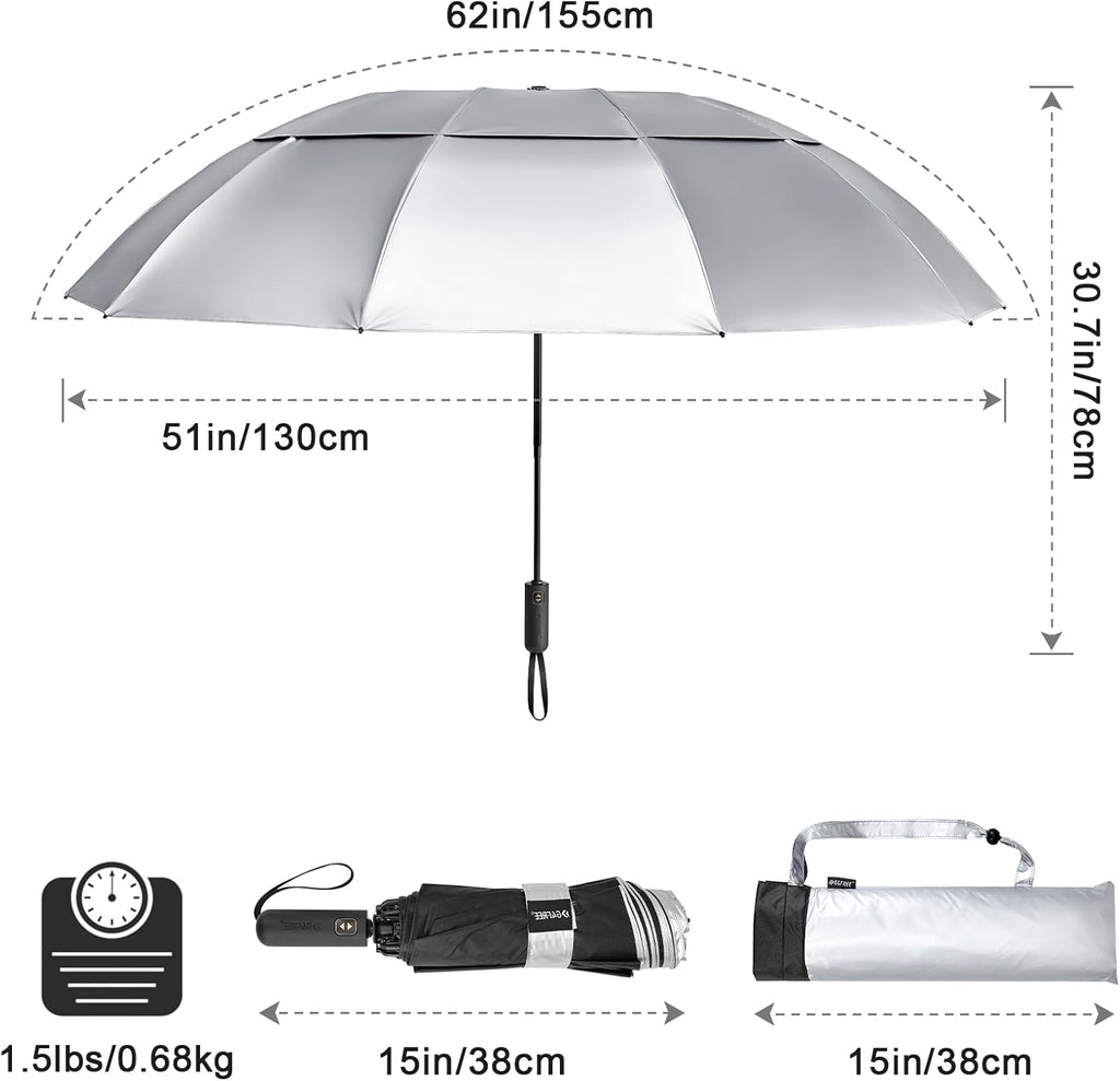 G4Free 42/46/54/62 Inch 10 Ribs Windproof for Rain Double Canopy Auto Umbrella