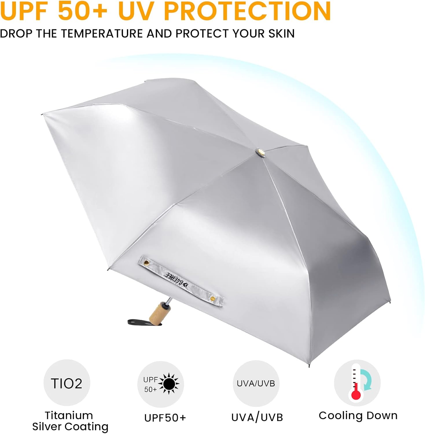 G4Free 42Inch UPF 50+ UV Protection Wooden Handle Travel Umbrella