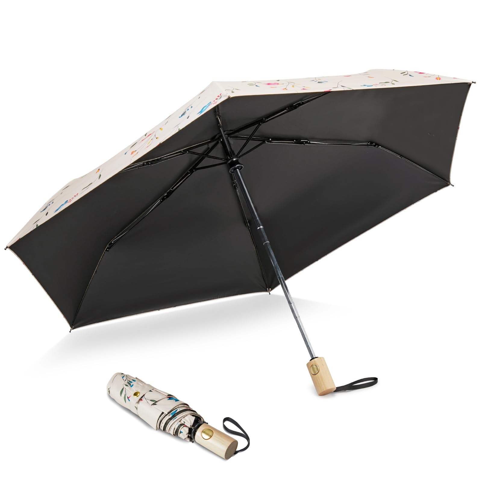 G4Free 42Inch UPF 50+ UV Protection Wooden Handle Travel Umbrella
