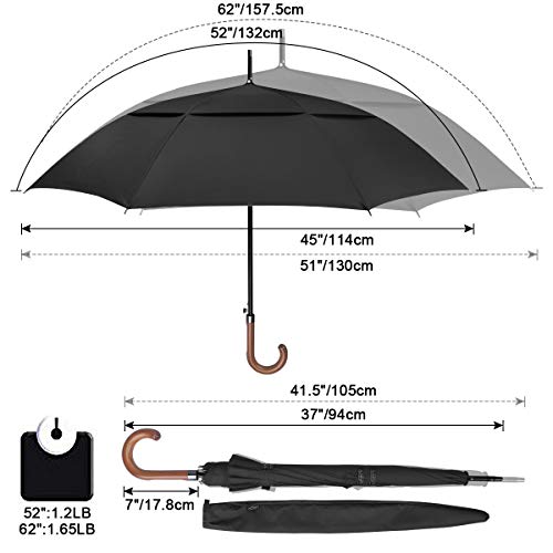 G4Free 52/62inch Wooden J Handle Auto Open  Golf Umbrella